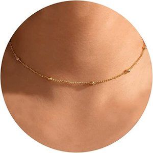 Gold Dainty Choker Necklace for Women, 14k Gold/Silver Plated Layered Satellite